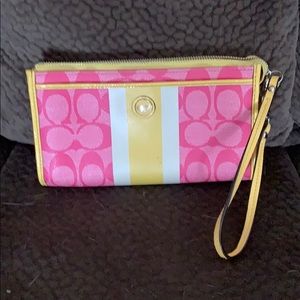 Coach Signature Stripe Zippy Wallet Pink